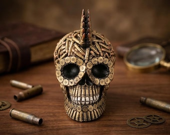 Steampunk Bullet Shell Skull Figurine Gold Ammo Casing Gothic Decor