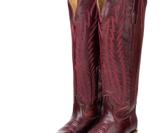 Womens Boots Size 5-11 | Presley Tall Wide Calf Snip Toe Cowgirl Boot | Western Cowgirl Leather Boot