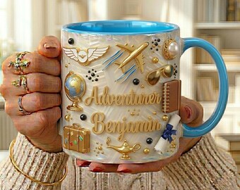 Taza personalizada para aventureros con nombre, regalo para amantes de los viajes, taza de café aventurera, regalo para viajeros apasionados, taza de viaje personalizada