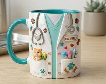 Personalized Exotic Pet Vet Mug with Name, Custom Small Animal Veterinarian Mug, Hamster Bird Lover Cup, Pet Doctor Gift