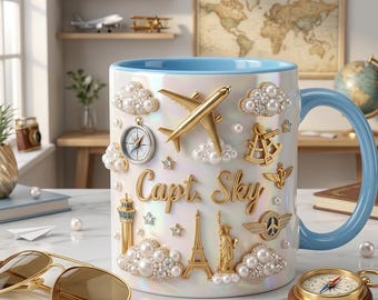 Personalized Travel Mug with Name, Custom Airplane Coffee Mug, Wanderlust Gift for Traveler, Flight Lover Travel Gift Cup
