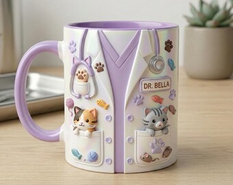 Personalized Veterinarian Mug, Cute Vet Gift for Animal Doctor, Veterinary Appreciation, Custom DVM Name Coffee Cup,