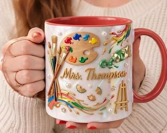 Personalized Art Teacher Mug Custom Name Paint Palette Brush Coffee Cup Gift Art Teacher Appreciation Creative Teacher Gift