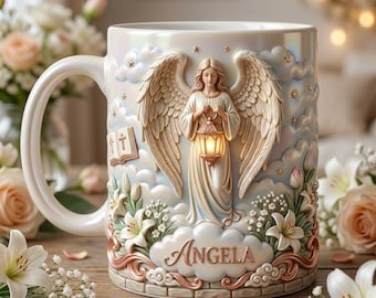 Personalized Angel Mug, Custom Name Christian Cup, Guardian Angel Coffee Mug, Religious Gift, Sympathy Memorial Gift, Faith Mug