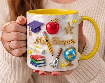 Personalized Teacher Mug with Name, Custom Name Coffee Mug, Cute Teacher Gift, Back to School Gift Cup, Teacher Appreciation Mug