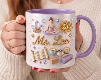 Taza de yoga personalizada con nombre, regalo de meditación para mujeres, taza de café para el bienestar espiritual, taza zen personalizada para amantes del yoga.