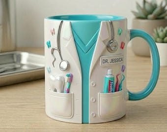 Personalized Dentist Mug with Name, Custom Dental Coffee Mug, Gift for Dentist Hygienist, Dental Office Gift Cup