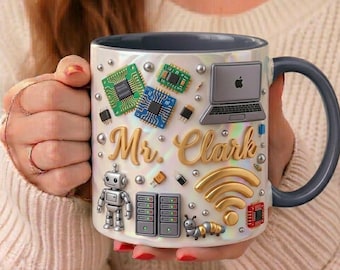 Personalized Tech Lover Mug, Custom Name Engineer Gift, IT Geek Coffee Cup, Programmer Nerd, Computer Science Gift Idea for Him