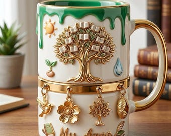 Personalized Teacher Mug with Name, Custom Education Coffee Mug, Knowledge Tree Gift for Teacher, School Learning Gift Cup