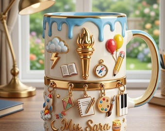 Personalized Teacher Mug with Name, Custom Classroom Coffee Mug, Creative Learning Gift for Teacher, School Subject Gift Cup