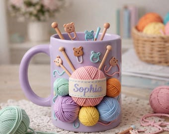 Personalisierte Strickbecher, Name Garn Becher, niedliche Häkelbecher, Stricker Geschenk, Handwerk Liebhaber Kaffeebecher
