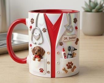 Personalized Veterinarian Mug, Cute Vet Gift for Animal Doctor, Custom DVM Name Coffee Cup, Veterinary Appreciation,