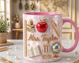 Personalized Teacher Coffee Mug with Name, Apple Teacher Mug, Cute Gift for Teacher Appreciation, Back to School Gift