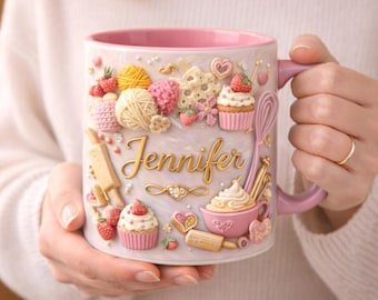Personalized Cupcake Mug Custom Baking Lover Gift Name Mug Dessert Coffee Cup Strawberry Cute Mug Bakery Lover Gift