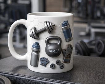 Personalized Gym Mug, Fitness Coffee Cup, Custom Name Workout Mug, Gym Lover Gift for Him