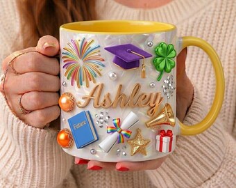 Gepersonaliseerde afstudeermok met naam, aangepaste Ashley Grad-koffiemok, gefeliciteerd afgestudeerde cadeau, klasse van 2026-mok, feestcadeaubeker