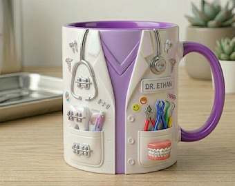 Personalized Dentist Mug with Name, Custom Orthodontist Mug, Dental Assistant Coffee Cup, Braces Dental Gift, Dentist Appreciation