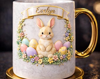 Easter Bunny Mug Wrap PNG, Personalized Bunny Mug Sublimation Design, Cute Easter Mug Template, Spring Bunny Mug Wrap Digital Download