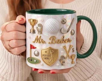 Personalized Golf Mug Custom Name Golf Lover Coffee Cup Golfer Gift Golf Ball Club Mug Gift for Him Perfect Swing Mug