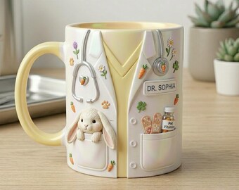 Personalized Rabbit Veterinarian Mug with Name, Custom Bunny Vet Mug, Pet Doctor Coffee Cup, Bunny Lover Gift, Veterinary Clinic Gift