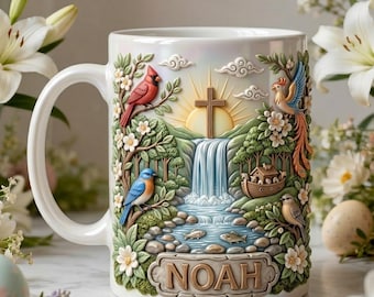 Personalized Nature Mug, Custom River Landscape Coffee Mug, Wildlife Bird Scene Mug, Peaceful Nature Gift, Custom Name Mug