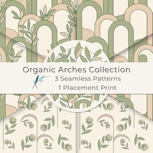 Sage Green Seamless Pattern Bundle | Organic Arches Fabric Wallpaper Digital Paper | Boho Botanical Floral Print | Commercial Use Vector PNG