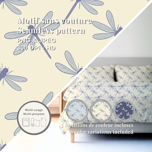 Motif Libellule Sans Couture PNG JPEG 300 DPI | Pattern Textile Zen Élégant | Design Surface Floral Digital Download