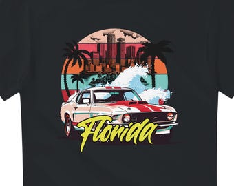Camiseta retro de muscle car | Camiseta de coche clásico de Florida | Camiseta de Miami Beach | Regalo para amantes de los coches clásicos americanos
