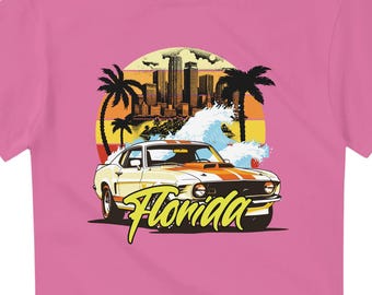 Camiseta retro de muscle car | Camiseta de coche clásico de Florida | Camiseta de Miami Beach | Regalo para amantes de los coches clásicos americanos