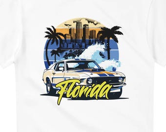 Camiseta retro de muscle car | Camiseta de coche clásico de Florida | Camiseta de Miami Beach | Regalo para amantes de los coches clásicos americanos