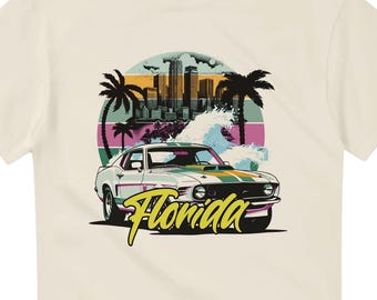 Camiseta retro de muscle car | Camiseta de coche clásico de Florida | Camiseta de Miami Beach | Regalo para amantes de los coches clásicos americanos