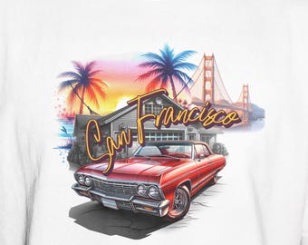 Camiseta de coche clásico de San Francisco | Camiseta retro de coches de California | Camiseta vintage de la Costa Oeste | Regalo para amantes de los coches clásicos