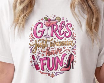 Camiseta de verano para mujer "Las chicas solo quieren divertirse" | Camiseta de verano | Camiseta de vacaciones | Camiseta de cóctel | Regalo para mujer