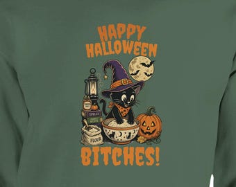 Sudadera de Halloween, Sudadera divertida de bruja, Suéter de Halloween de gato negro, Suéter de temporada espeluznante, Regalo de Halloween