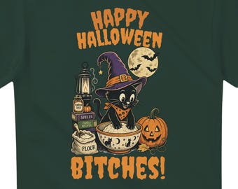 Camiseta de Halloween, Camiseta divertida de bruja, Camiseta de Halloween de gato negro, Camiseta de temporada espeluznante, Regalo de Halloween