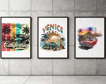 Póster de la Costa Oeste - San Francisco, California, Venice Beach | Arte mural retro genial