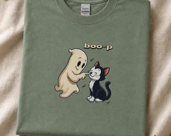 Halloween Cat T-Shirt, Boo-p Funny Ghost & Cat Shirt, Spooky Season Tee, Cute Halloween Cat Gift