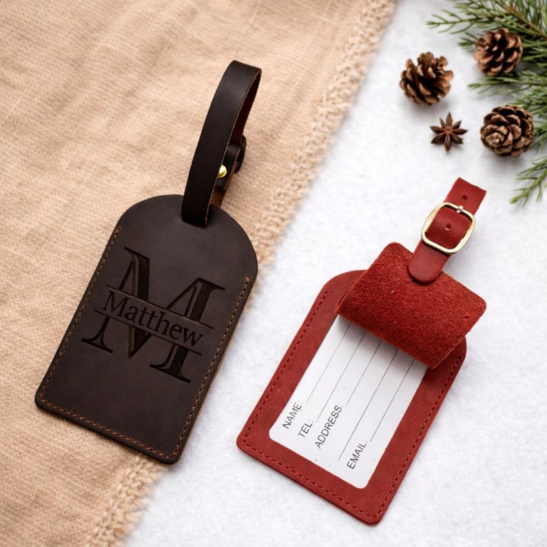 Personalized Luggage Tags, Travel Gift for Her, Engraved Leather ...