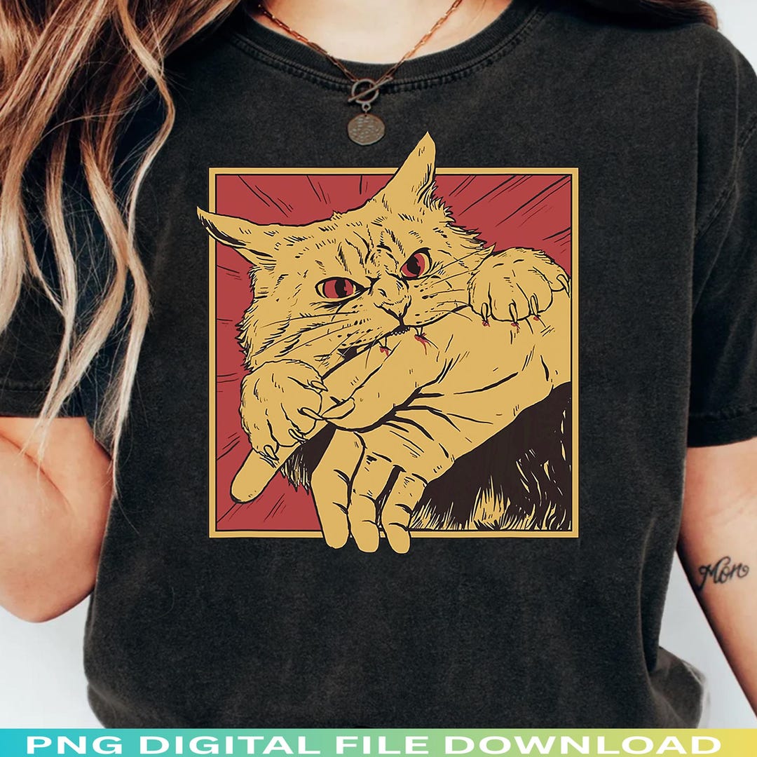Angry Cat Biting Hand PNG, Funny Aggressive Cat Shirt Design, Sarcastic ...