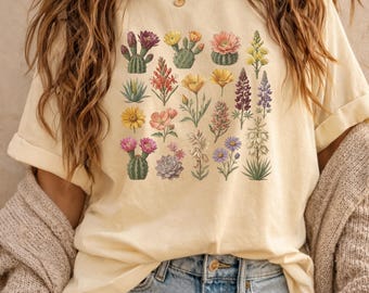 Flowering Cactus Deserts Shirt, Desert Vibe Tee, Western Aesthetics, Vintage Tee Designs, Local Wildlife Shirt, Cactus Lovers
