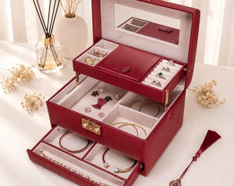 Custom Luxury Large Jewelry Box for Women, Leather Jewelry Box, Jewelry Organizer, Jewelry Holder, Jewellery Box Large, Gift for Her, Gifts