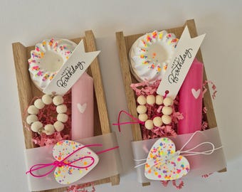 Kleines Geburtstagsgeschenk - Mitbringsel Geburtstag -  Pustekuchen Happy Birthday - Geschenkset to go mit knalligen Konfetti-Muster