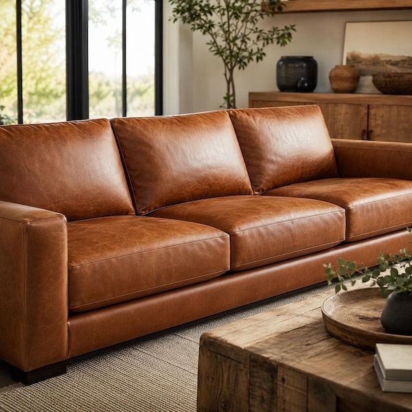 Custom Leather Sofa Cushion Cover, Full Grain Couch Seat Cover