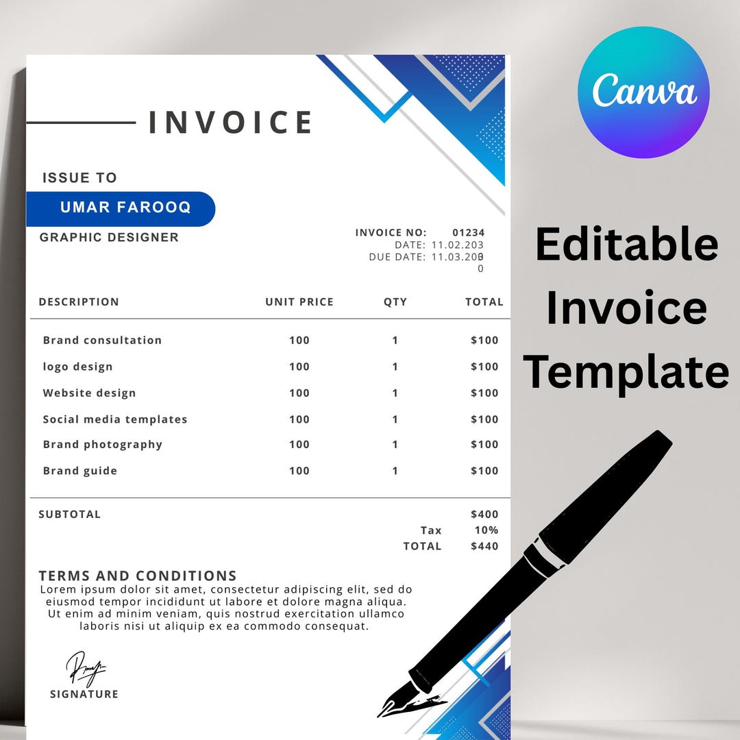 Minimal Invoice Template | Canva Editable Business Billing Form ...