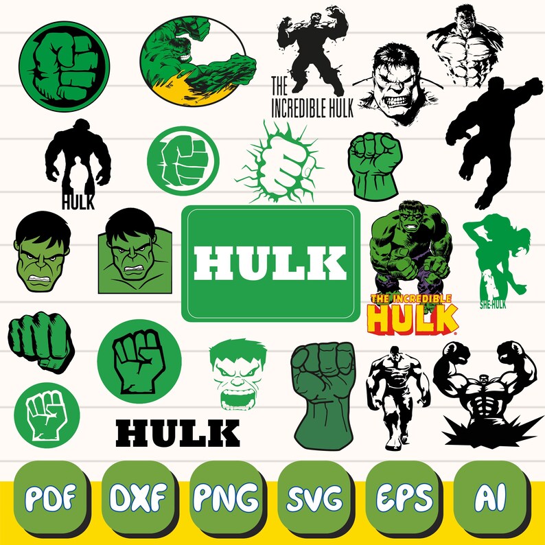 Hulk Cliparts Bundle: Superhero SVG Cut Files for Cricut / Silhouette ...