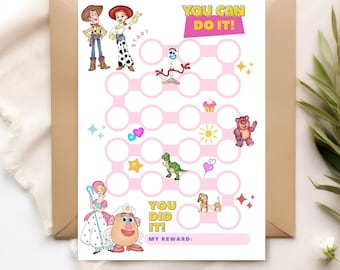 Toy Story-beloningstabel, zindelijkheidstabel voor kinderen, zindelijkheidstraining voor meisjes, beloningstabel direct download, Buzz & Woody-beloning CANVA-sjabloon