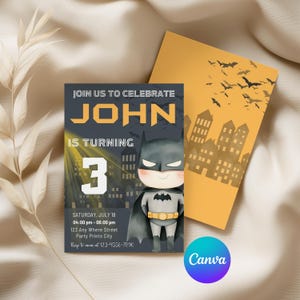 Bat Guy Superhero Birthday Invitation | Watercolor Avengers Kids Colorful Birthday Party Invite | Any Age Cute Chibi Superhero