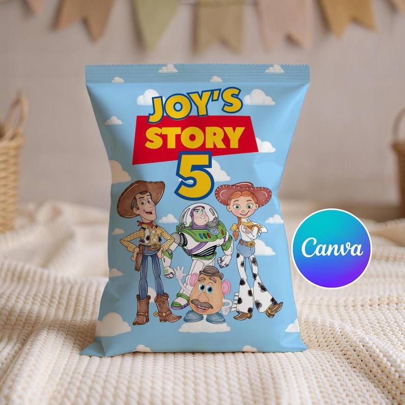 Toy Story Favor Chip Bags-Custom Chip Bags-Printables-digital-TOY STORY- Digital file CANVA Template image 1
