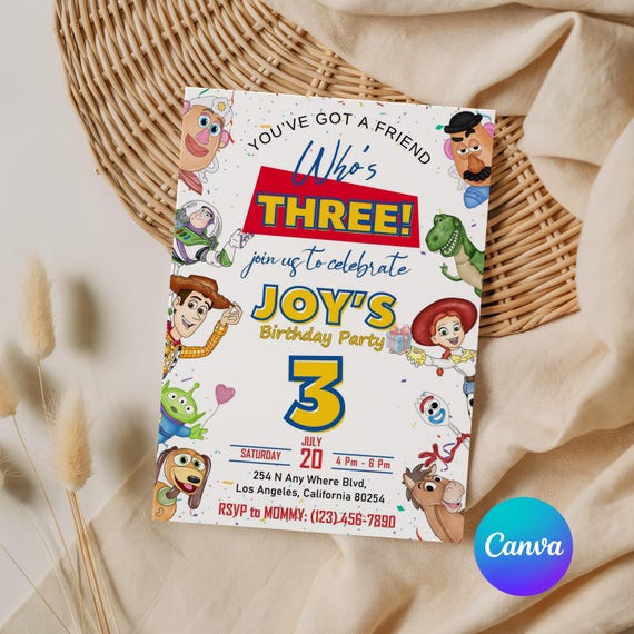 Editable Toy Story Invitation Template, Toy Story Birthday Party, 3rd Digital Invitation, Kids Birthday Party, Woody, You've Got a Friend