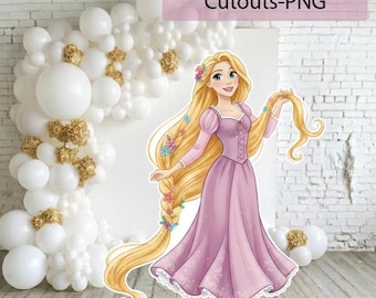 Recorte de Rapunzel, decoración grande de Enredados, tema de decoración para fiestas de Rapunzel, fiesta de cumpleaños, accesorio de pie, descarga digital